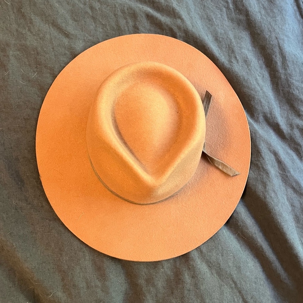 Lack Of Color Womens Wide-Brim Felt Fedora in Peach Orange